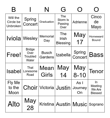 Concert Choir Bingo Card