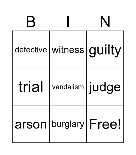 crime Bingo Card