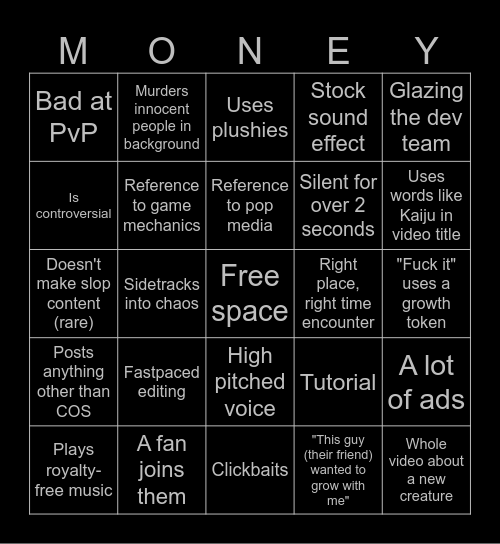 COS creator bingo Card