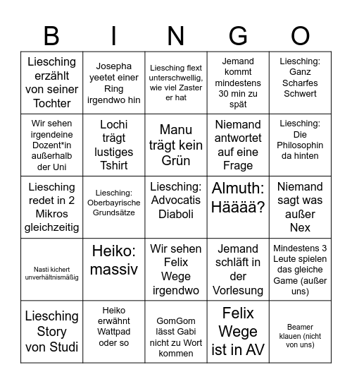 Uni Bingo Card