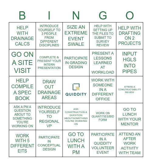 QUIDDITY Bingo Card