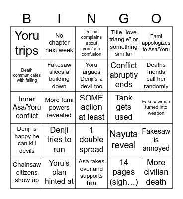 Chainsawman 202 Bingo Card