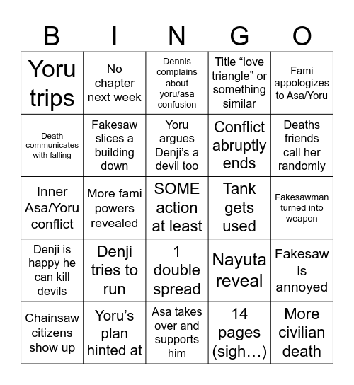 Chainsawman 202 Bingo Card