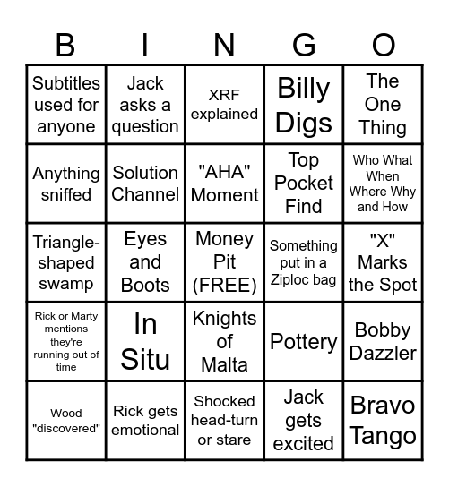 Curse of Oak Island Bingo Card