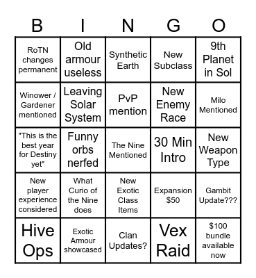 Edge of Fate Reveal Bingo Card