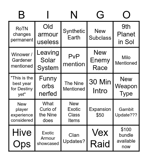 Edge of Fate Reveal Bingo Card