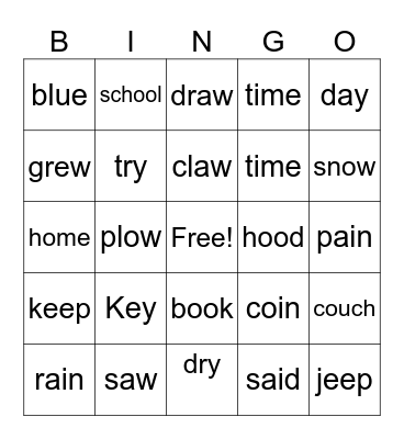 Vowel Teams Bingo Card