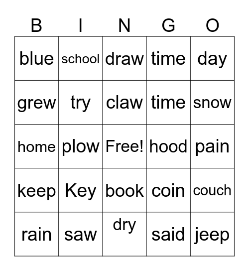 Vowel Teams Bingo Card
