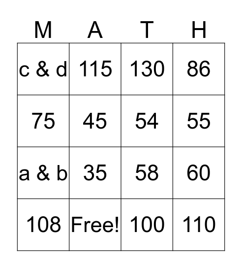 Math-o Bingo Card