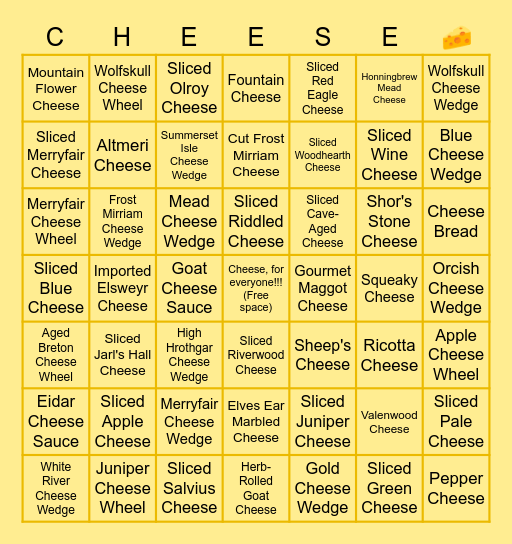 Cheese Quest Vods Bingo Card
