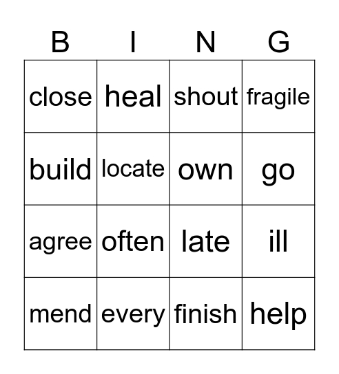 Synonyms Bingo Card