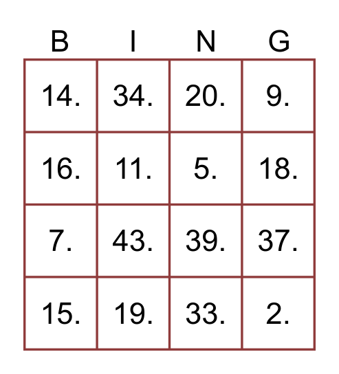 Dia das Mães Bingo Card