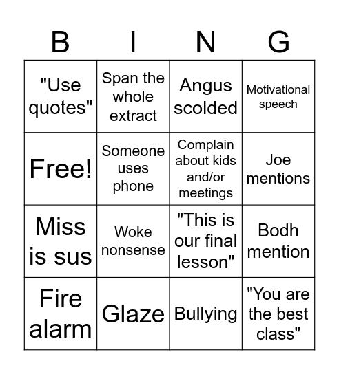 Untitled Bingo Card