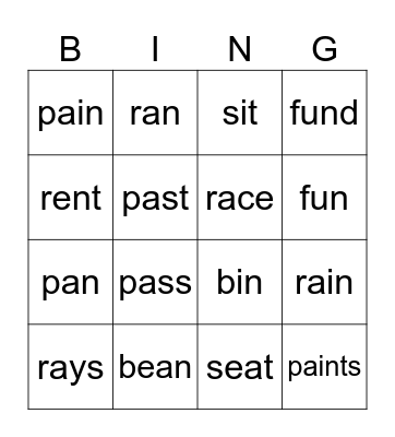 Minimal Pairs Bingo Card