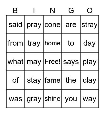 ay, heart words, vce review Bingo Card