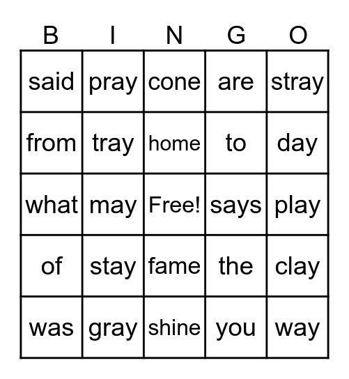 ay, heart words, vce review Bingo Card