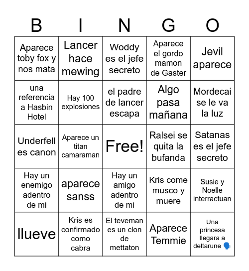 UNDERTALE 4 Bingo Card