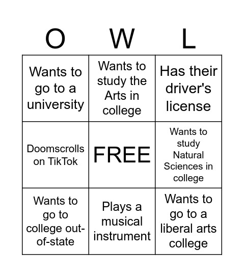 Mobile Onward Club Bingo Card