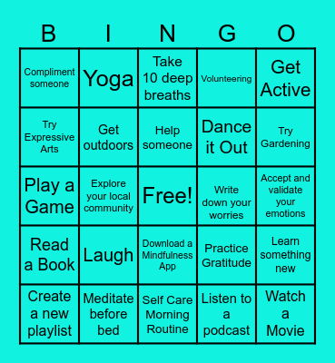 Mental Health Practices Bingo Card