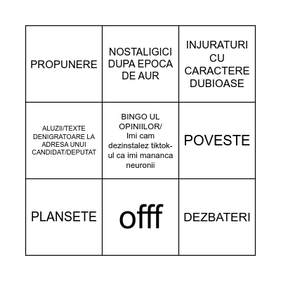 BINGO UL OPINIILOR Bingo Card