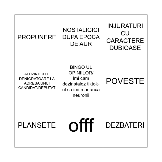 BINGO UL OPINIILOR Bingo Card