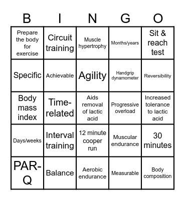 BTEC Sport Bingo Card