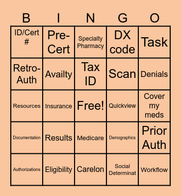 Secretary Quarterly Bingo Card