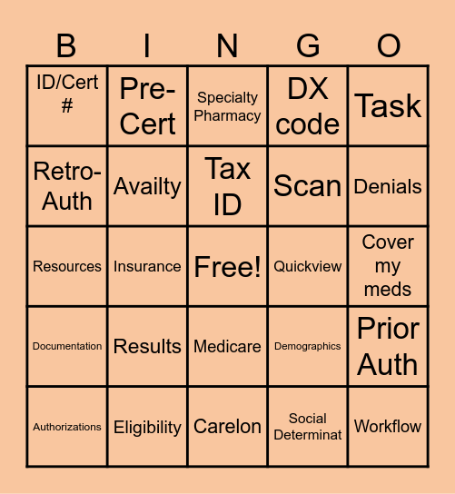 Secretary Quarterly Bingo Card