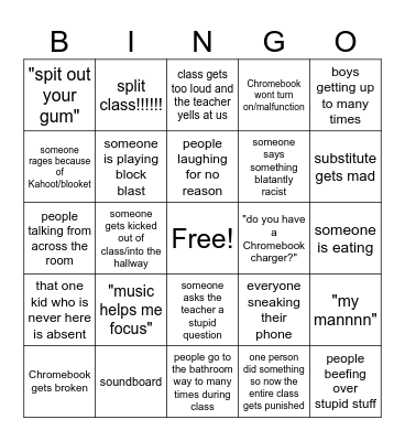 school bingo Card