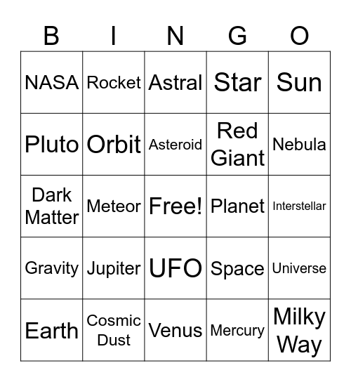 Galaxy Bingo Card