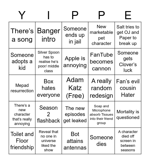 INANIMATE INSANITY SEASON 4 BINGO 1 Bingo Card