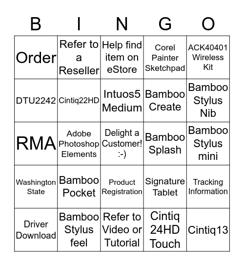 Wacom Customer Care Bingo Card