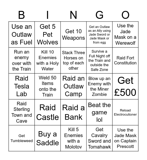 Dead Rails Bingo Card