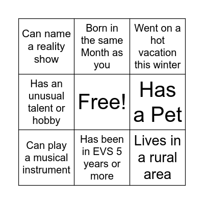 EVS Leadership Bingo Card