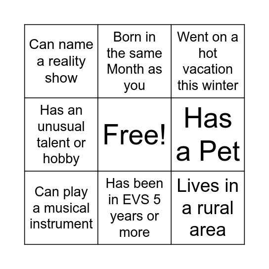 EVS Leadership Bingo Card