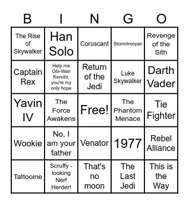 Star Wars Bingo Card