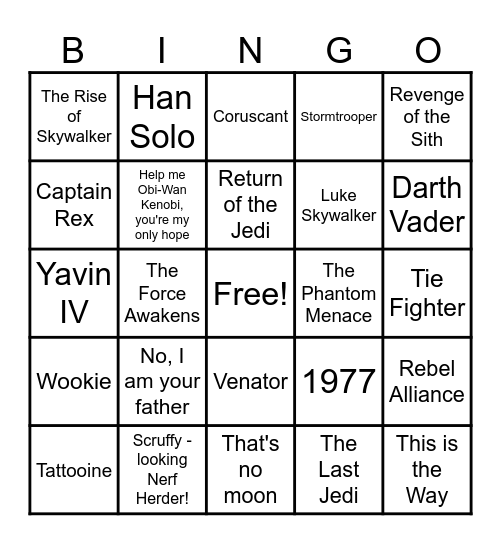 Star Wars Bingo Card
