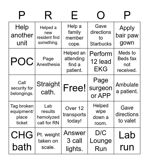 PCT/SSA / USCR/ BINGO Card