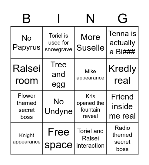 Deltarune chapter 3+4 Bingo Card