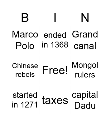 Yuan Bingo Card