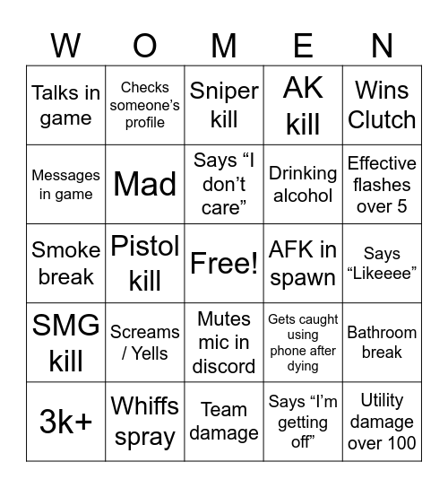 CS2 with Maddy Bingo Card