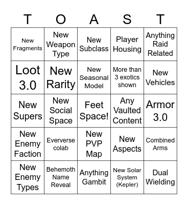 The Edge Of Fate Reveal Stream Bingo Card