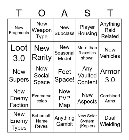 The Edge Of Fate Reveal Stream Bingo Card