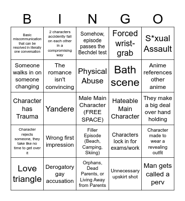 Anime Rom-Com BINGO Card