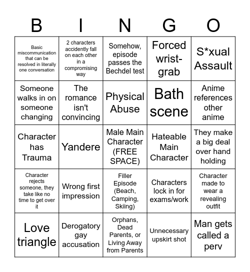 Anime Rom-Com BINGO Card