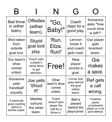 Soccer Fun Bingo Card