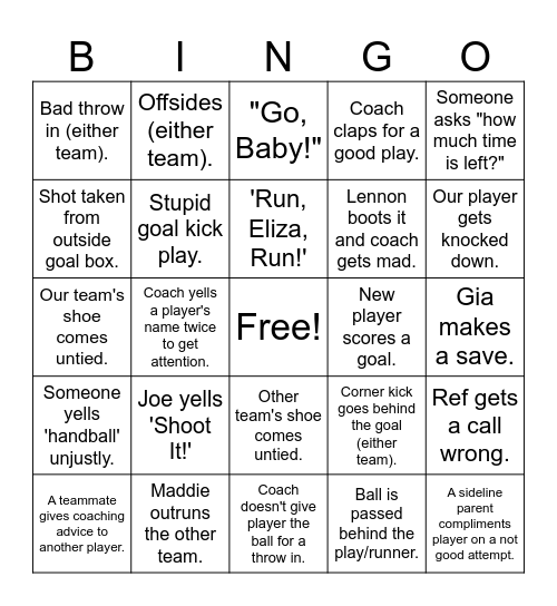 Soccer Fun Bingo Card