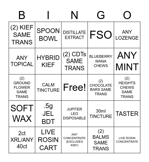 Level 2 Bingo Card