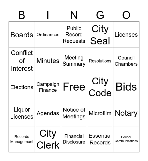 Clerk-Bingo Card