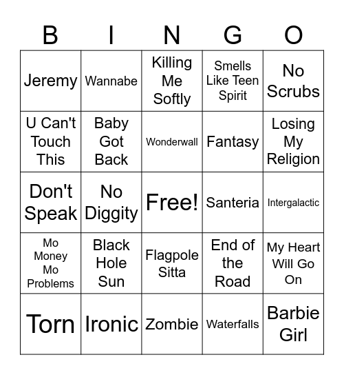 Music Bingo Card
